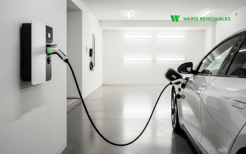 wallbox instalado en garaje domestico con coche electrico cargando
