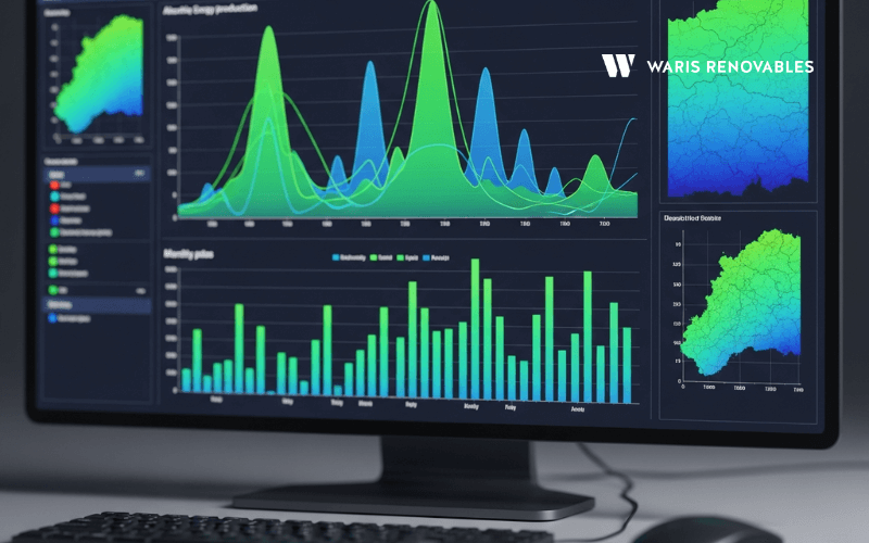 Interfaz PVGIS mostrando grafico produccion energia solar mensual Espana