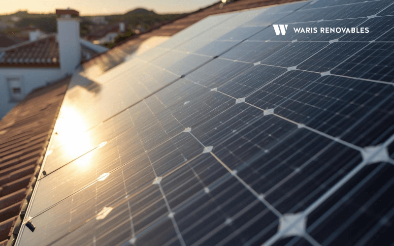 Panel solar fotovoltaico instalado en tejado de vivienda unifamiliar con sol de Madrid