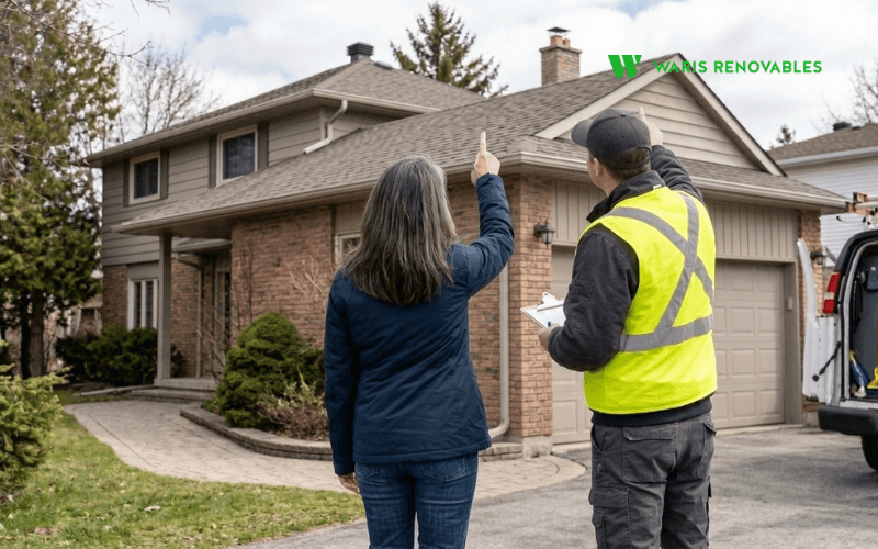 propietaria y tecnico calculando cuantas placas solares caben en el tejado de su casa